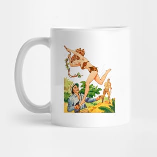 Powerful Woman Pin Up protects green nature and jungle animals Retro Vintage Comic Book Mug